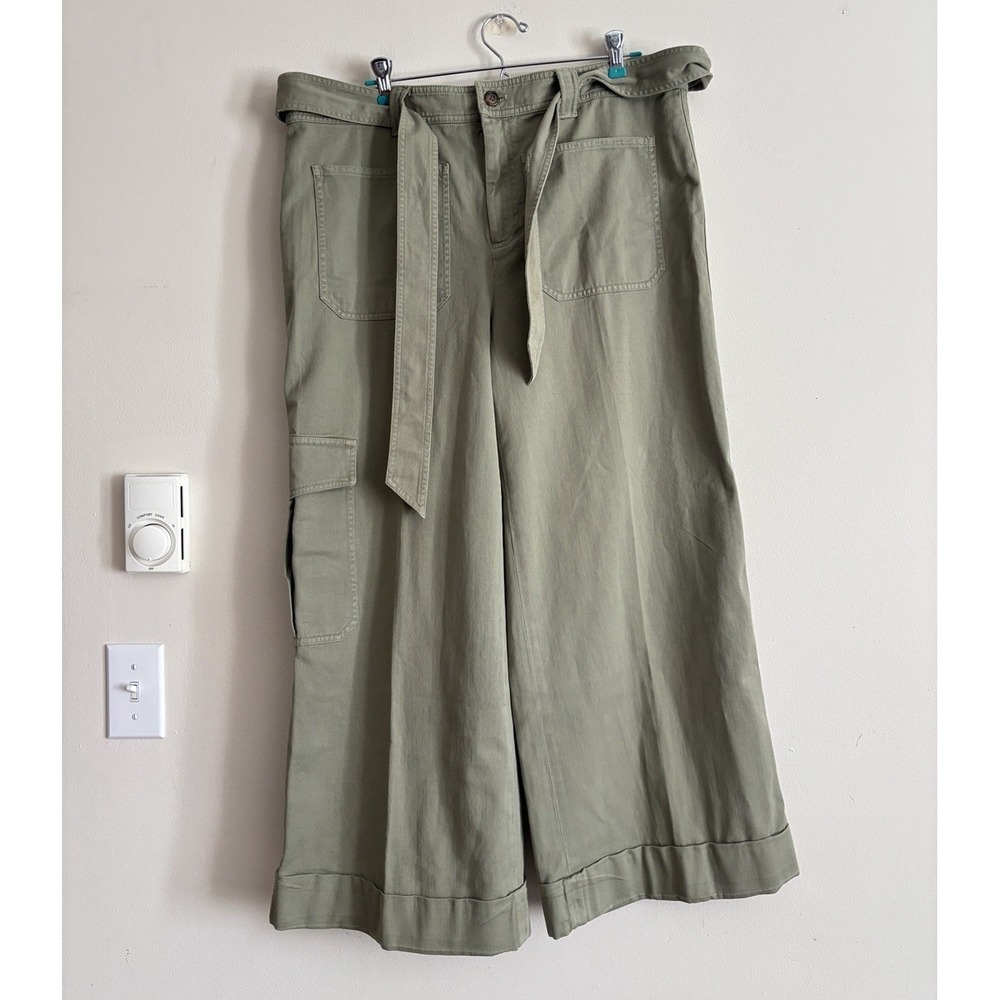 Ralph Lauren Black Label Womens 14 Wide Leg Cargo Pants Utility Cotton Green